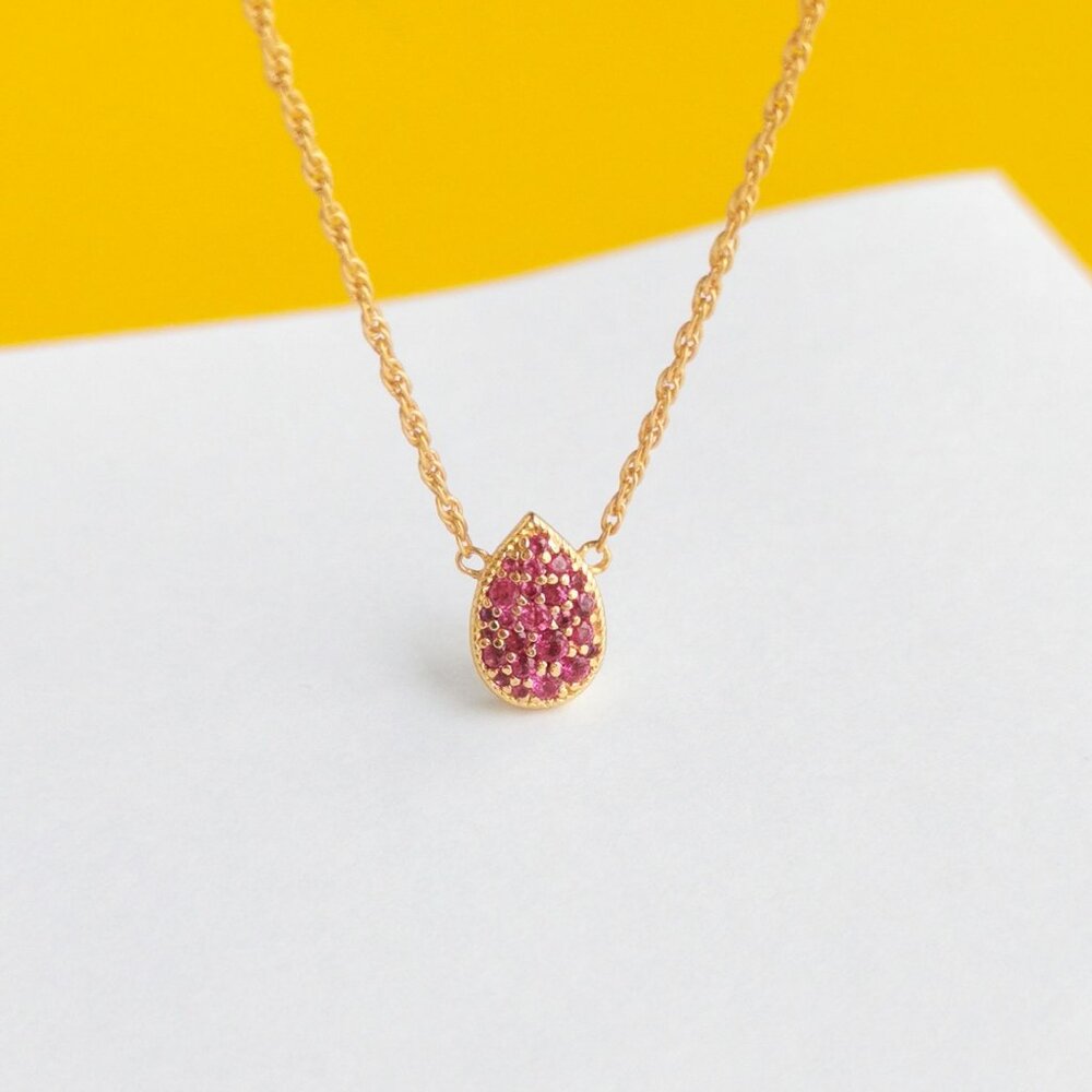 Pavé Teardrop Gold Pink Tourmaline Necklace by Julie Vos